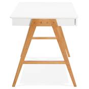 Petit bureau droit / table de travail design 'CHILD' blanc en bois pieds bois naturel - 120 x 70 cm