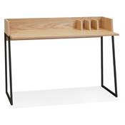 Petit bureau droit / table de travail design 'RAFFINE' bois naturel pieds métal noir - 120 x 60 cm