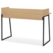 Petit bureau droit / table de travail design 'RAFFINE' bois naturel pieds métal noir - 120 x 60 cm