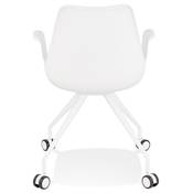 Petite chaise de bureau à accoudoirs design à roulettes 'KOOL' blanche avec pieds en métal blanc