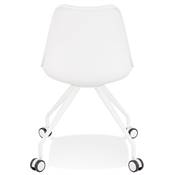Petite chaise de bureau design à roulettes dossier bas 'SIMPLE' blanche avec pieds en métal blanc