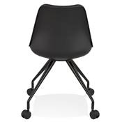 Petite chaise de bureau design à roulettes dossier bas 'SIMPLE' noire avec pieds en métal noir