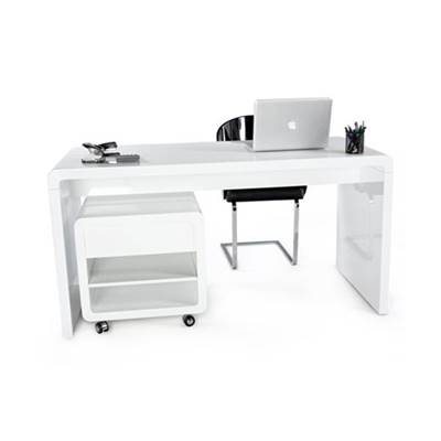 Bureau droit design 'Prestige' en bois laqué blanc – 150 x 70 cm