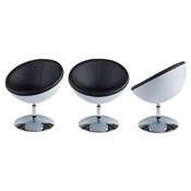 Fauteuil design rond 'Sphere' pivotant blanc et noir pied central en métal chromé