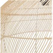 Suspension design demi sphère 'JUNGLE' abat jour en rotin structure métal blanc réglable en hauteur