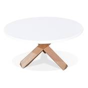 Table basse ronde 'FAST GLAS' plateau en bois blanc et 4 pieds en bois naturel massif ciré - Ø 80 cm