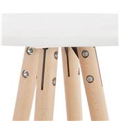 Table de bar haute design ronde 'ASTER' en bois blanc avec 4 pieds en bois naturel et métal chromé