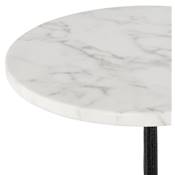 Table bar haute ronde rustique 'CORTE' en pierre effet marbre blanc pied central noir – Ø 60 cm
