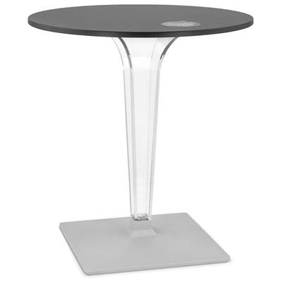 Table design ronde intérieur / extérieur 'RAMO' noir pied central transparent et gris - Ø 80 cm