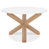 Table ronde design 'FAST GLAS' blanche et pieds en chêne massif - Ø 120 cm