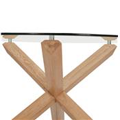 Table ronde design 'FAST GLAS' plateau en verre trempé transparent pieds Chêne massif - Ø 120 cm