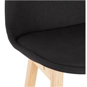 Tabouret de bar design scandinave 'CHAIRMAN' en tissu noir 4 pieds en bois naturel et dossier haut
