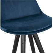 Tabouret de bar 'MODEN' velours bleu 4 pieds bois noir repose pieds et pieds métal doré dossier haut