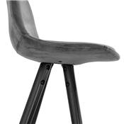 Tabouret de bar 'BLACK CIRCLE' velours gris 4 pieds bois noir repose pieds métal chromé dossier haut