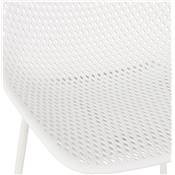 Tabouret de bar intérieur/extérieur 'RAINY' résine blanche perforée 4 pieds métal blanc dossier haut