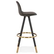 Tabouret de bar 'MODEN' microfibre grise 4 pieds bois noir repose pieds et pieds doré dossier haut