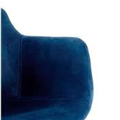 Tabouret de bar design à accoudoirs moderne 'CARINO' en velours bleu avec 4 pieds en métal noir
