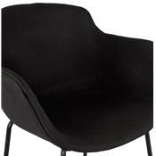 Tabouret de bar design à accoudoirs moderne 'CARINO' en tissu noir avec 4 pieds en métal noir