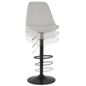 Tabouret de bar réglable 'BAROK' pivotant tissu gris clair pied repose pieds métal noir dossier haut