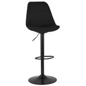 Tabouret de bar réglable 'BAROK' pivotant en tissu noir pied et repose pieds métal noir dossier haut