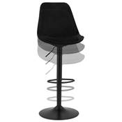 Tabouret de bar réglable 'BAROK' pivotant velours noir pied et repose pieds métal noir dossier haut