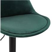 Tabouret de bar réglable 'BAROK' pivotant velours vert pied et repose pieds métal noir dossier haut