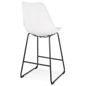 Tabouret snack mi-hauteur 'GUSTO MINI' blanc pieds tréteaux et repose pieds métal noir dossier haut