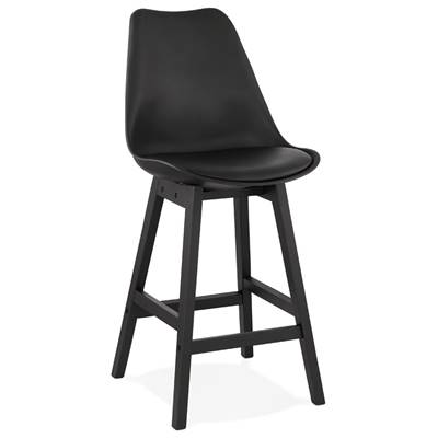 Tabouret de snack mi-hauteur design 'CHAIRMAN MINI BLACK EDITION' 4 pieds en bois noir dossier haut