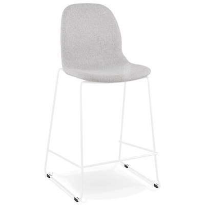 Tabouret de snack mi-hauteur empilable 'VERK MINI' tissu gris 4 pieds métal blanc dossier haut