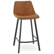 Tabouret de snack mi-hauteur 'KAFTY MINI' en microfibre marron 4 pieds en métal noir dossier haut