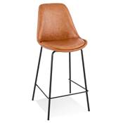 Tabouret de snack mi-hauteur 'KESKI MINI' marron 4 pieds et repose pieds en métal noir dossier haut