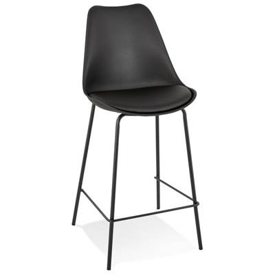 Tabouret de snack mi-hauteur 'KESKI MINI' noir 4 pieds et repose pieds en métal noir dossier haut