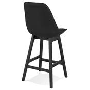 Tabouret de snack mi-hauteur 'CHAIRMAN MINI BLACK EDITION' tissu noir 4 pieds bois noir dossier haut