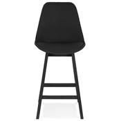 Tabouret de snack mi-hauteur 'CHAIRMAN MINI BLACK EDITION' tissu noir 4 pieds bois noir dossier haut