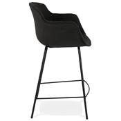 Tabouret de snack mi-hauteur à accoudoirs 'CARINO MINI' tissu noir 4 pieds métal noir dossier haut