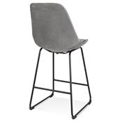 Tabouret de snack mi-hauteur 'GUSTO MINI' velours gris pieds tréteaux en métal noir dossier haut