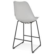 Tabouret snack mi-hauteur 'GUSTO MINI' gris pieds tréteaux et repose pieds métal noir dossier haut