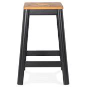 Tabouret de snack mi-hauteur style industriel carré 'FABBRICA MINI' assise bois 4 pieds métal noir