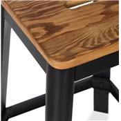 Tabouret de snack mi-hauteur style industriel carré 'FABBRICA MINI' assise bois 4 pieds métal noir
