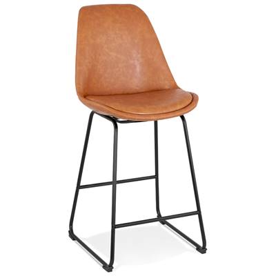 Tabouret de snack mi-hauteur GUSTO MINI' marron pieds tréteaux repose pieds métal noir dossier haut
