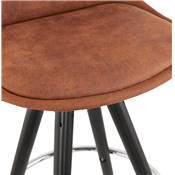 Tabouret snack mi-hauteur 'BLACK CIRCLE MINI' tissu marron 4 pieds bois noir et chromé dossier haut