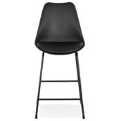 Tabouret de snack mi-hauteur 'GUSTO MINI' pieds tréteaux et repose pieds métal noir dossier haut