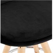 Tabouret snack mi-hauteur scandinave 'CIRCLE MINI' velours noir 4 pieds bois et chromé dossier haut