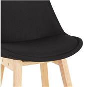 Tabouret de snack mi-hauteur design scandinave 'CHAIRMAN MINI' tissu noir 4 pieds bois dossier haut