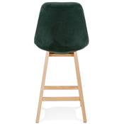 Tabouret de snack mi-hauteur scandinave 'CHAIRMAN MINI' velours vert 4 pieds bois dossier haut