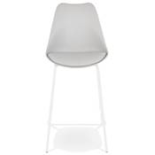 Tabouret de snack mi-hauteur 'KESKI MINI' gris 4 pieds et repose pieds en métal blanc dossier haut