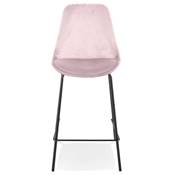 Tabouret de snack mi-hauteur 'KESKI MINI' en velours rose 4 pieds en métal noir dossier haut