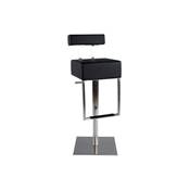 Tabouret de bar réglable design 'Karré' pivotant noir pied et repose pieds acier brossé dossier haut