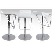 Tabouret de bar design 'Napoli' pivotant blanc avec pied central et repose pieds en acier brossé