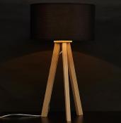 Lampe à poser scandinave trépied 'Stätiv' abat-jour noir 3 pieds en bois naturel